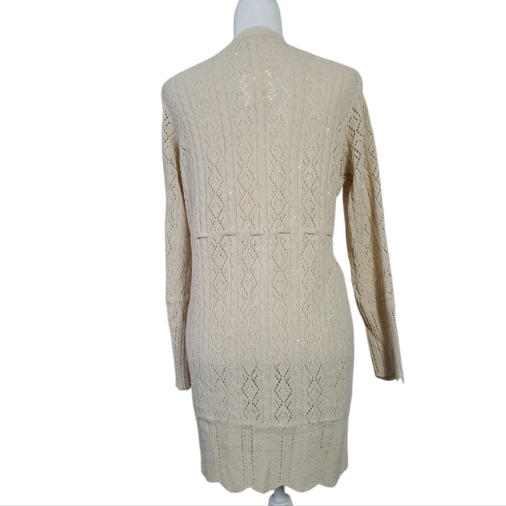 NKN Nekane Ecru Beige Sequin Knit Drawstring Waist Cardigan Small/Medium NWT